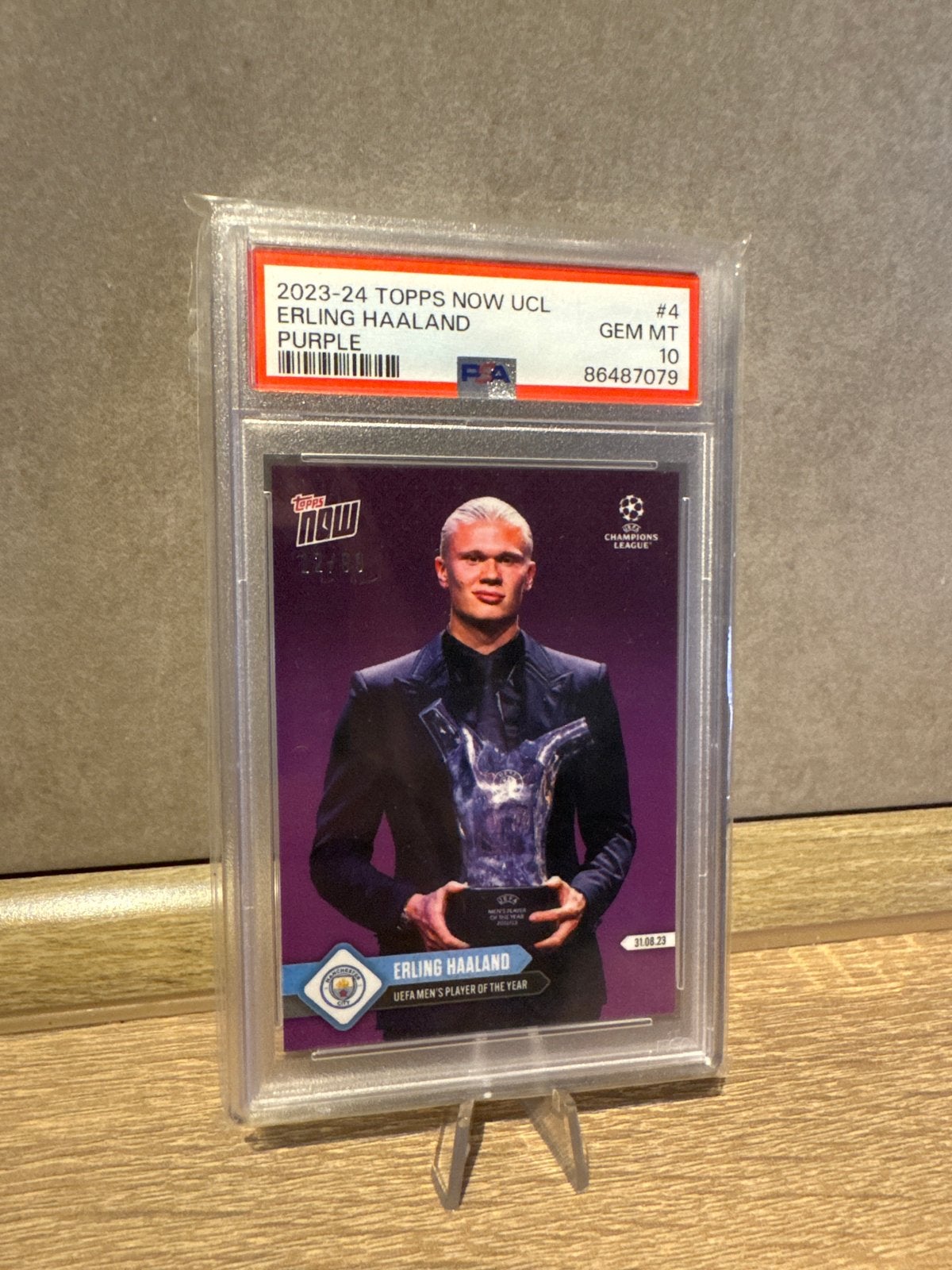 Erling Haaland Topps Now UCL Purple PSA 10 GEM MT, Ophalen of Verzenden, Nieuw, Buitenlandse clubs, Spelerskaart