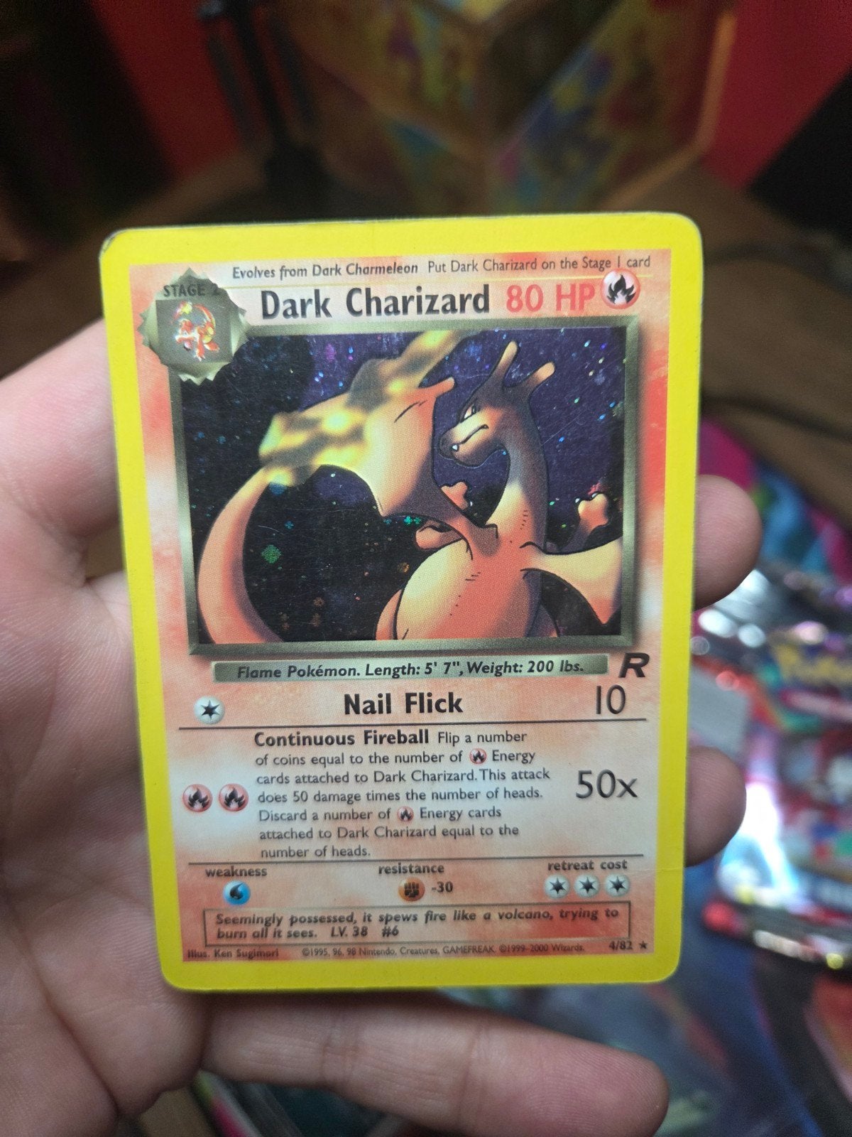 Dark Charizard Holo 4/82 Team Rocket 2000 Wotc era, Ophalen of Verzenden, Zo goed als nieuw, Meerdere kaarten, Foil