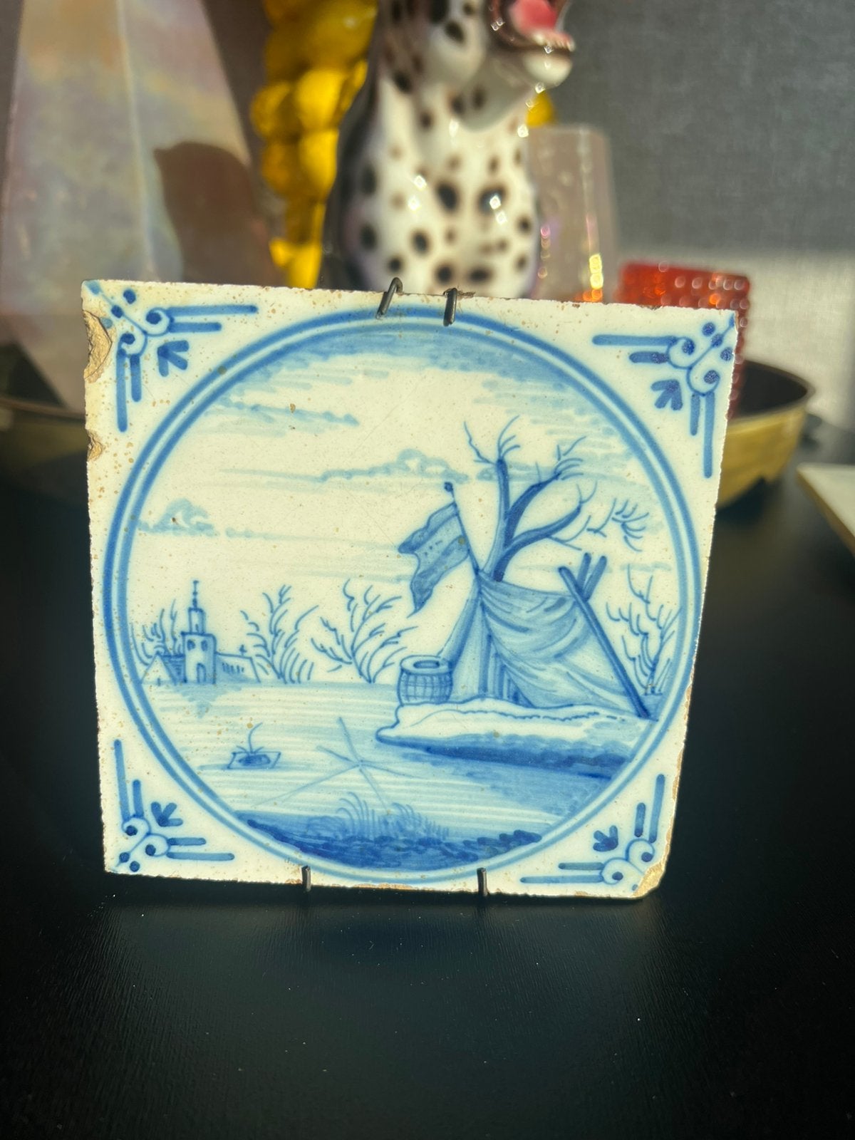Oude antieke keramische tegel, Ophalen of Verzenden