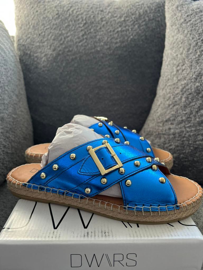DWRS Caracas leren blauwe slippers maat 36-38-39-40 nieuw, Kleding | Dames, Schoenen, Ophalen of Verzenden, Nieuw, Blauw, Slippers