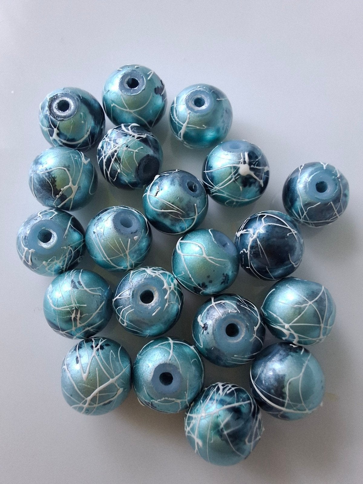 20 stuks 8 mm gemeleerde glaskralen blauw wit kralen, Hobby en Vrije tijd, Kralen en Sieraden maken, Kraal, -, -, Nieuw