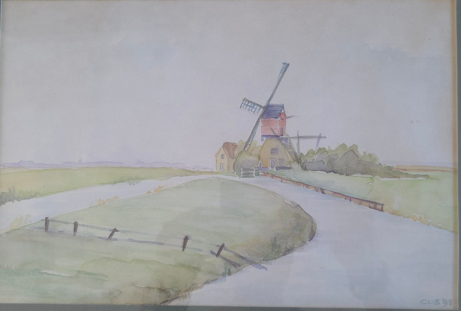 Schilderij van molen in Loenen aan de Vecht langs de A2, Ophalen, Realistisch, Ingelijst, Landschap