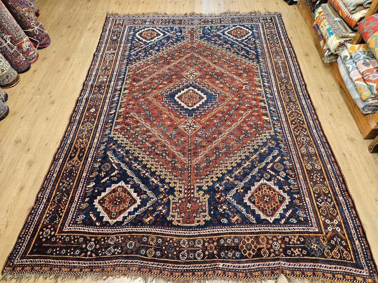 Vintage handgeknoopt perzisch tapijt loper qashqai 312x220