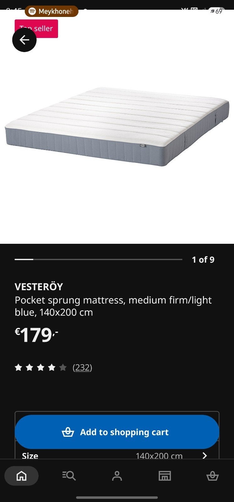 Ikea matras 140x200 cm - 1 jaar oud, Ophalen, Zo goed als nieuw, Tweepersoons, 140 cm