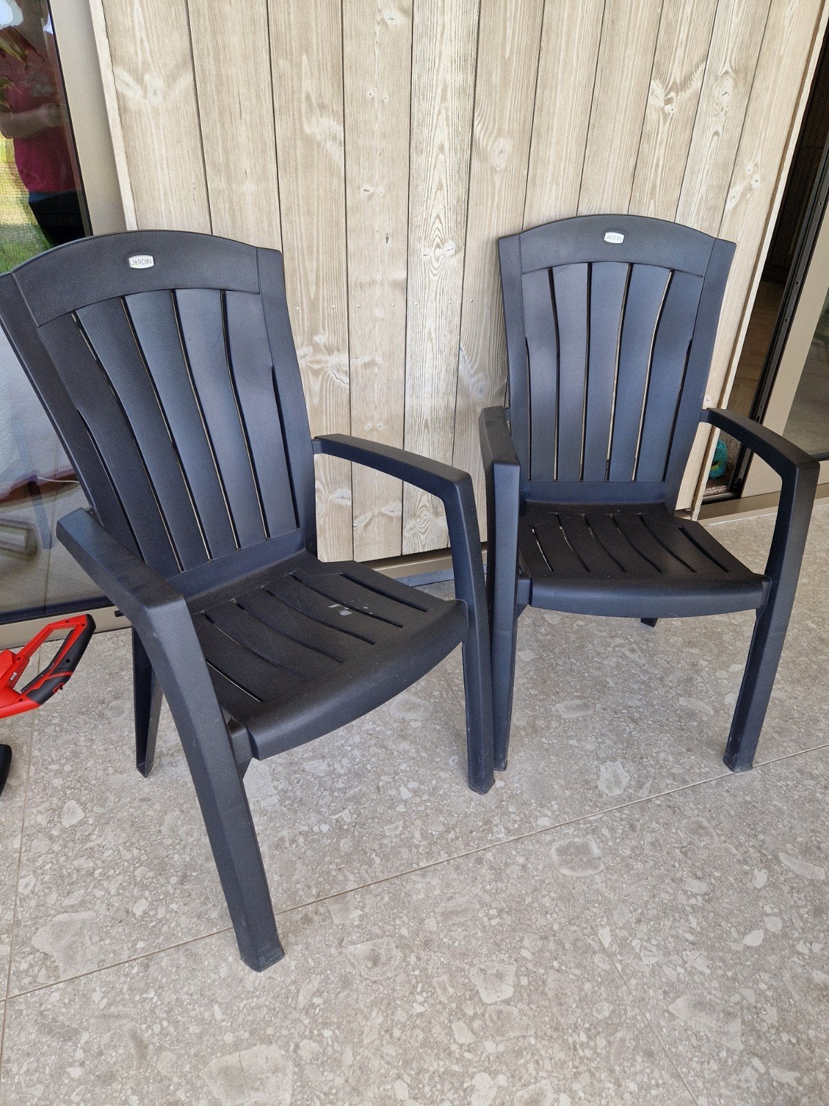 Jardin tuinstoelen  antraciet kleur 2 stuks, nette staat, Ophalen of Verzenden, Gebruikt, Kunststof