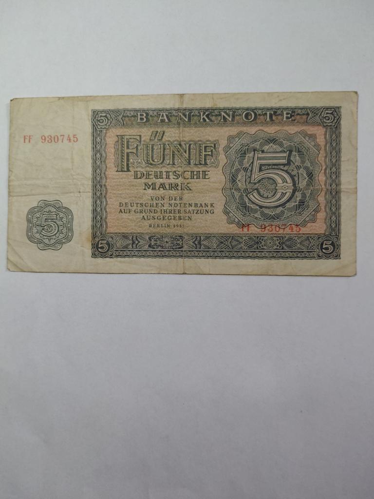Oost Duitsland 5 mark 1948, Postzegels en Munten, Bankbiljetten | Europa | Niet-Eurobiljetten, Ophalen of Verzenden, Duitsland