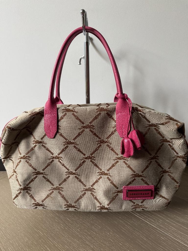 Vintage Longchamp Le Pliage Monogram Handtas, Ophalen of Verzenden, Gebruikt, Roze, Handtas