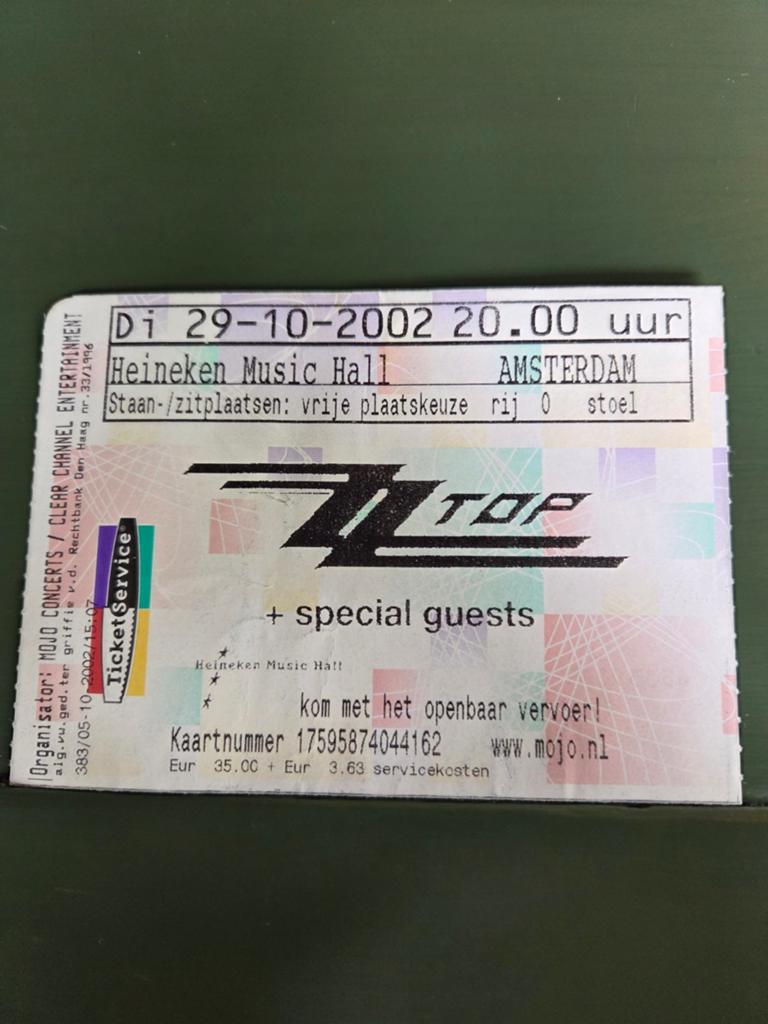 Concertkaart ZZ Top in HMH 29 oktober 2002, Ophalen of Verzenden, Zo goed als nieuw, Overige typen