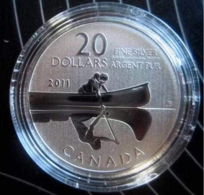 Canada - Silver 20 Dollars 2011 - the Canoe - OVP, Postzegels en Munten, Verzenden, Noord-Amerika, Setje, Zilver
