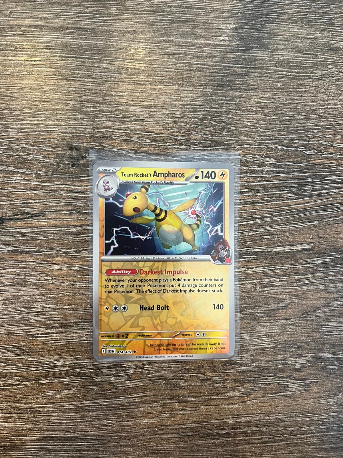 Team Rocket’s Ampharos DRI 074/182 reverse holo, Ophalen of Verzenden, Zo goed als nieuw