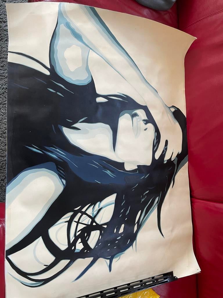 Acrylschilderij op canvas: Vrouwenfiguur in blauwtinten, Ophalen of Verzenden