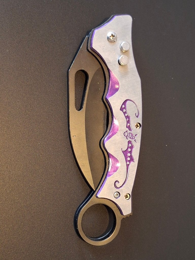 Karambit zakmes met paarse details, Ophalen of Verzenden, Gebruikt