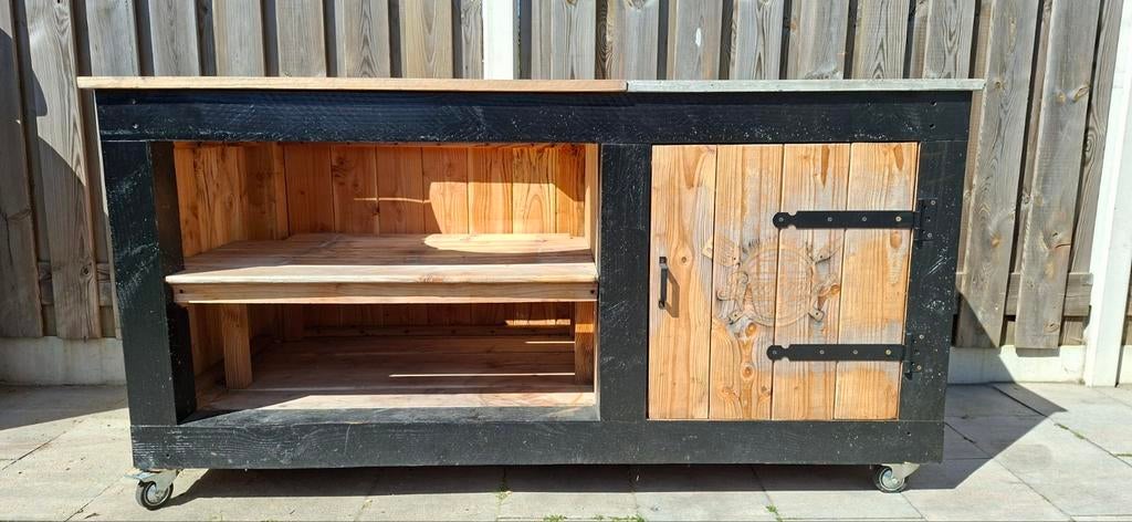 Stoere BBQ tafel / buitenkeuken voor Kamado Large, Tuin en Terras, Buitenkeukens, Ophalen, Houtskool