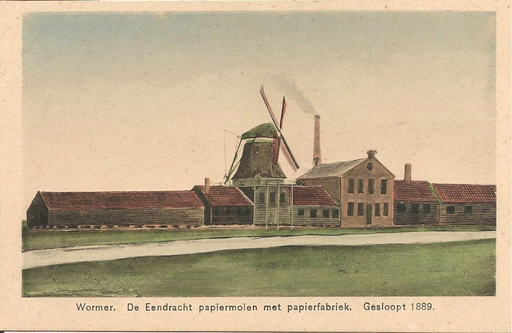 Wormer: De Eendracht papiermolen met papierfabriek Gesl1889, Ophalen of Verzenden, 1920 tot 1940, Gelopen, Noord-Holland