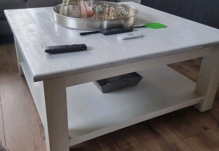 Witte salontafel met opbergruimte, Huis en Inrichting, Tafels | Salontafels, Ophalen, 50 – 75, Gebruikt, 50 tot 100 cm