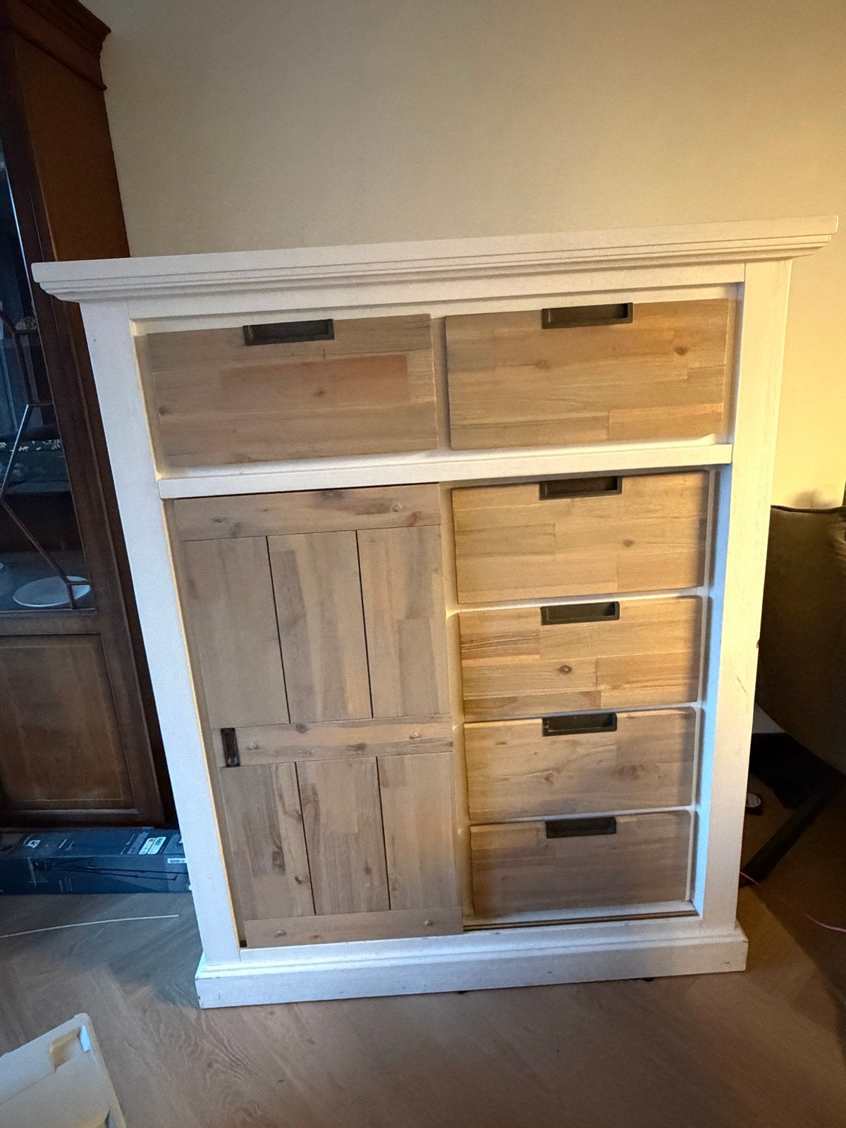 Van Bommel Meubelen Waylon kast combi wit - pearl, Ophalen, Gebruikt, 100 tot 150 cm, Met lade(s)