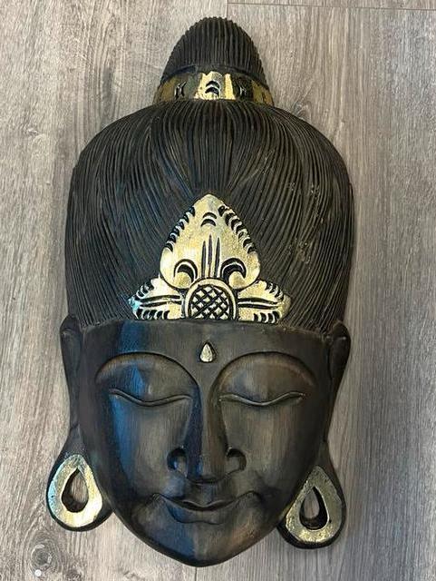 Boeddha masker houtsnijwerk wanddecoratie, Ophalen of Verzenden