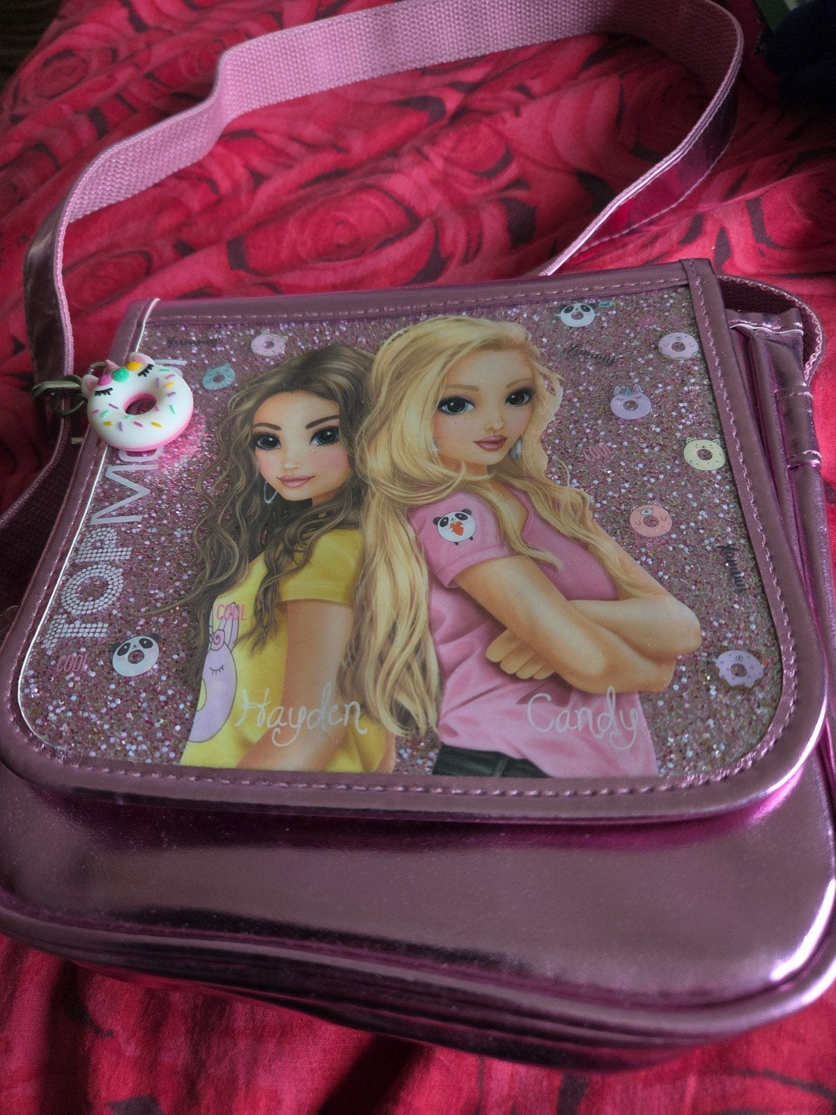 TopModel schoudertasje met glitter en donut hanger, Ophalen, Gebruikt, Roze, Schoudertasje