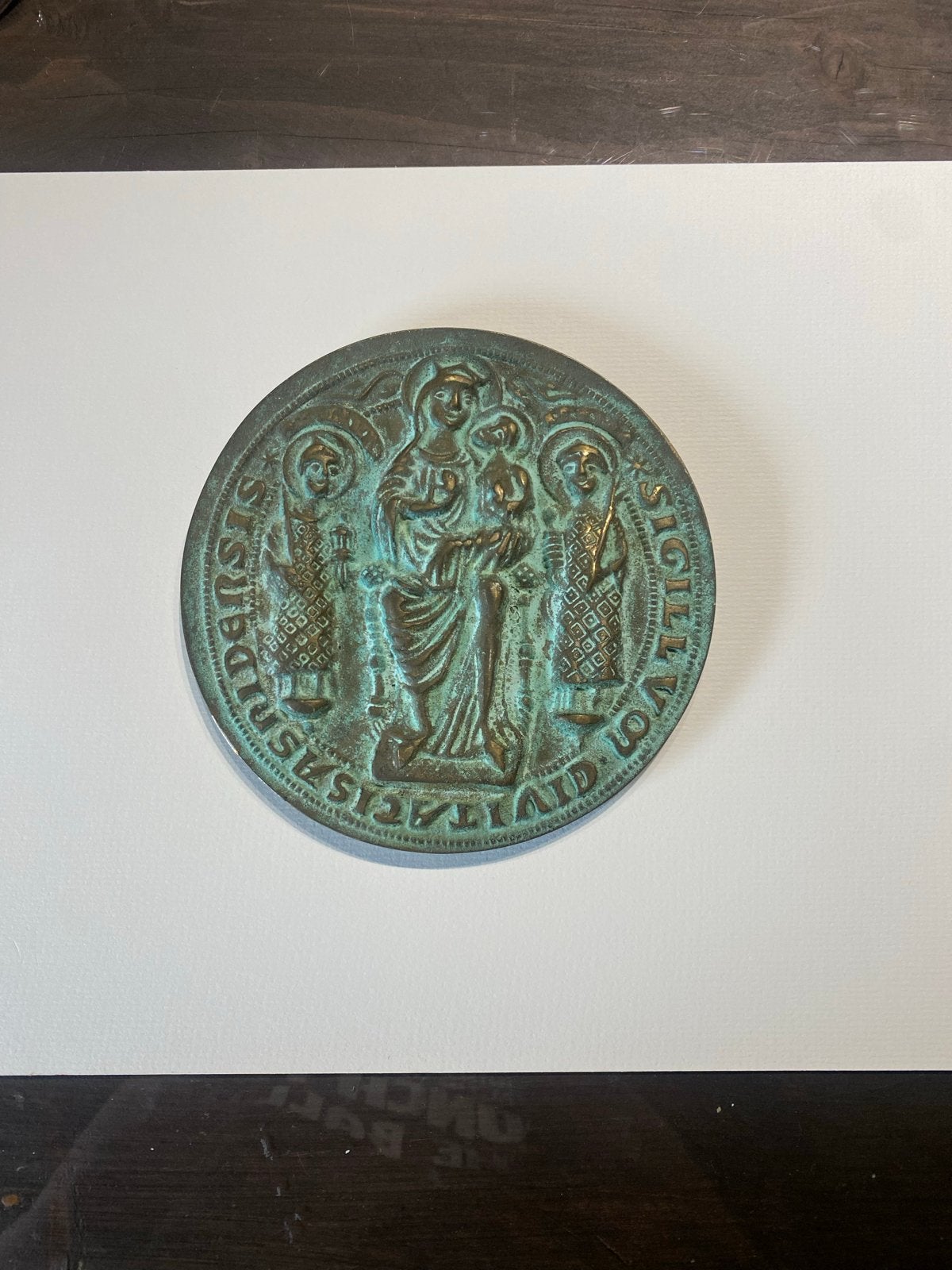 Bronzen Medaillon met Religieuze Afbeelding, Antiek en Kunst, Ophalen of Verzenden