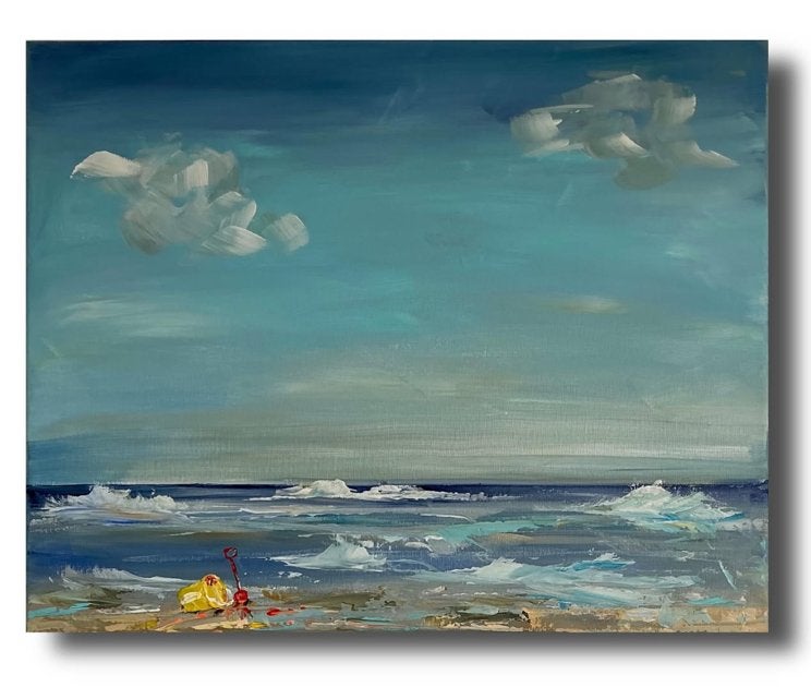 Het gele emmertje ~ aan zee~ atelier, Ophalen of Verzenden, Zo goed als nieuw, Schilderij