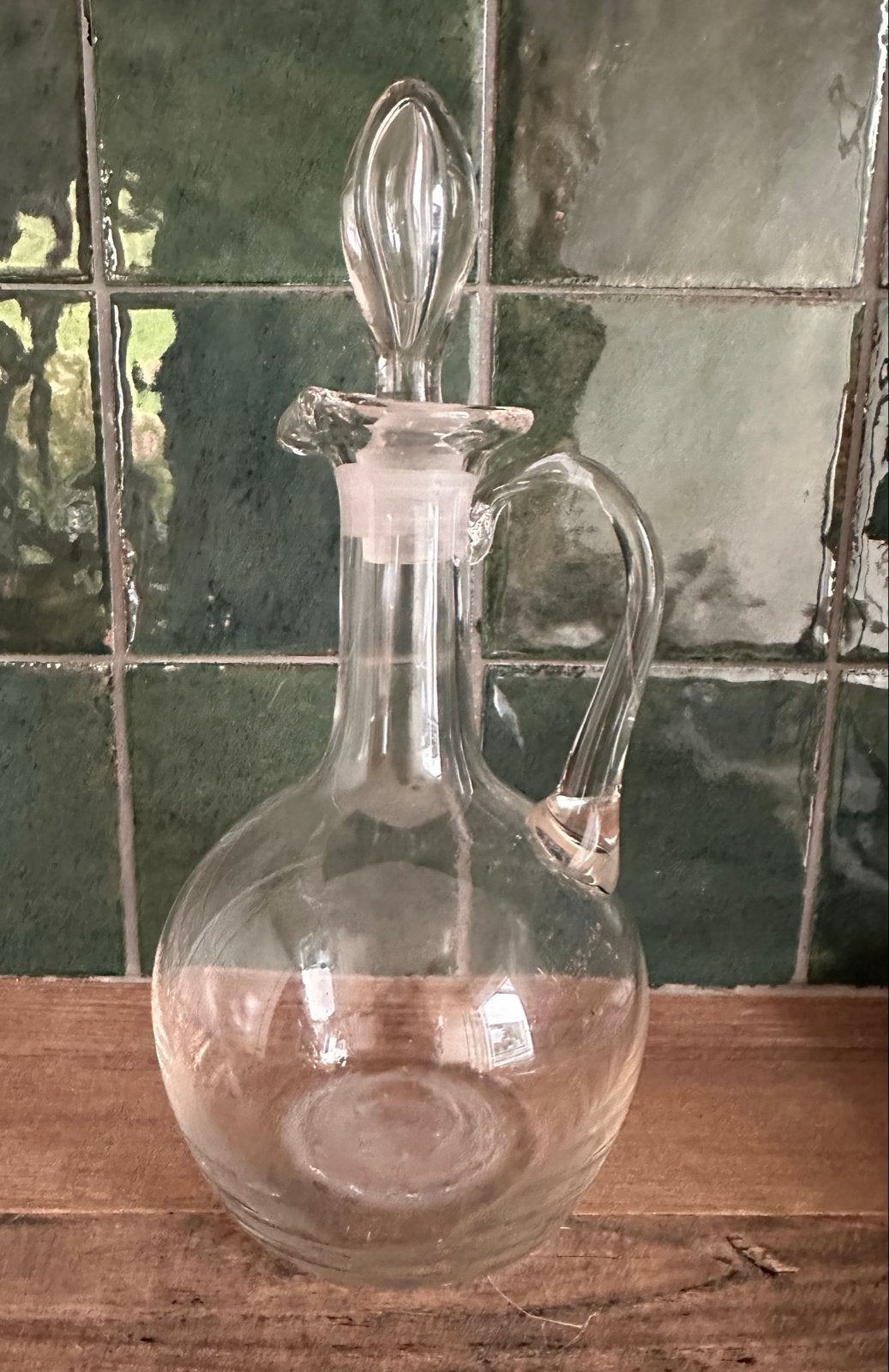Vintage Glazen Olie- of Azijnkan met Stop, Ophalen of Verzenden