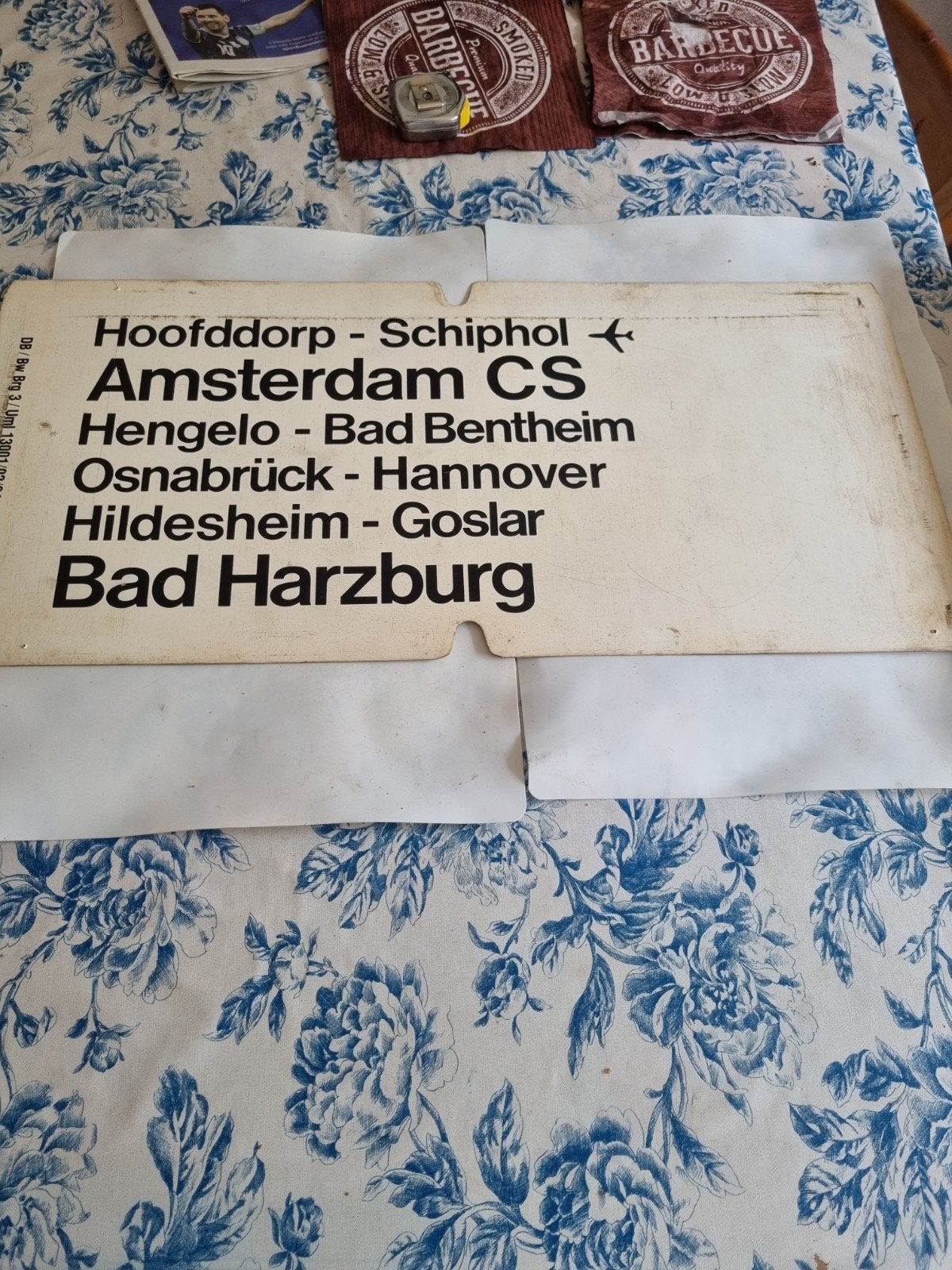 Vintage Treinbestemmingsbord Hoofddorp - Bad Harzburg, Verzamelen, Spoorwegen en Tramwegen, Ophalen of Verzenden, Gebruikt, Trein
