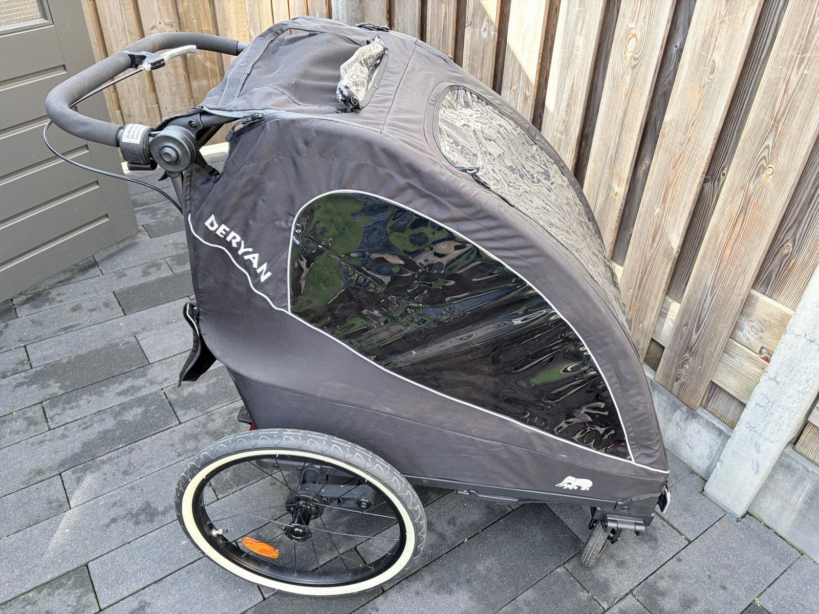 Deryan 2-persoons fietskar - Compleet en veelzijdig, Ophalen, Gebruikt, Opvouwbaar, Kinderkar