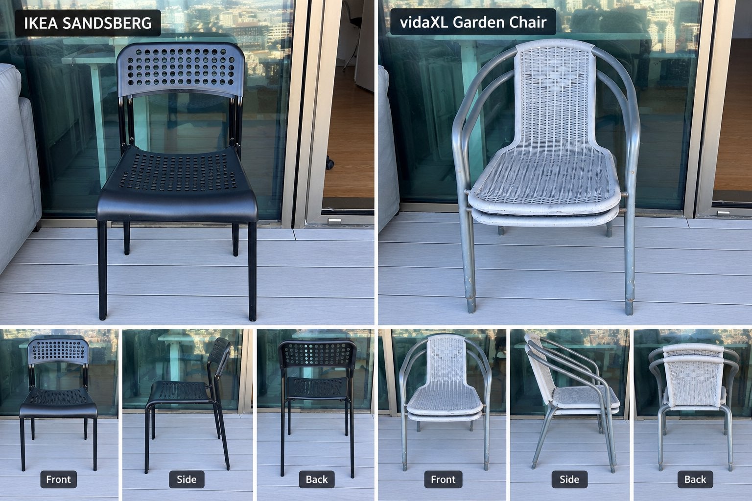 4 Stoelen – IKEA Sandsberg + Tuinstoel — 15€, Kunststof, Gebruikt, Twee, Zwart