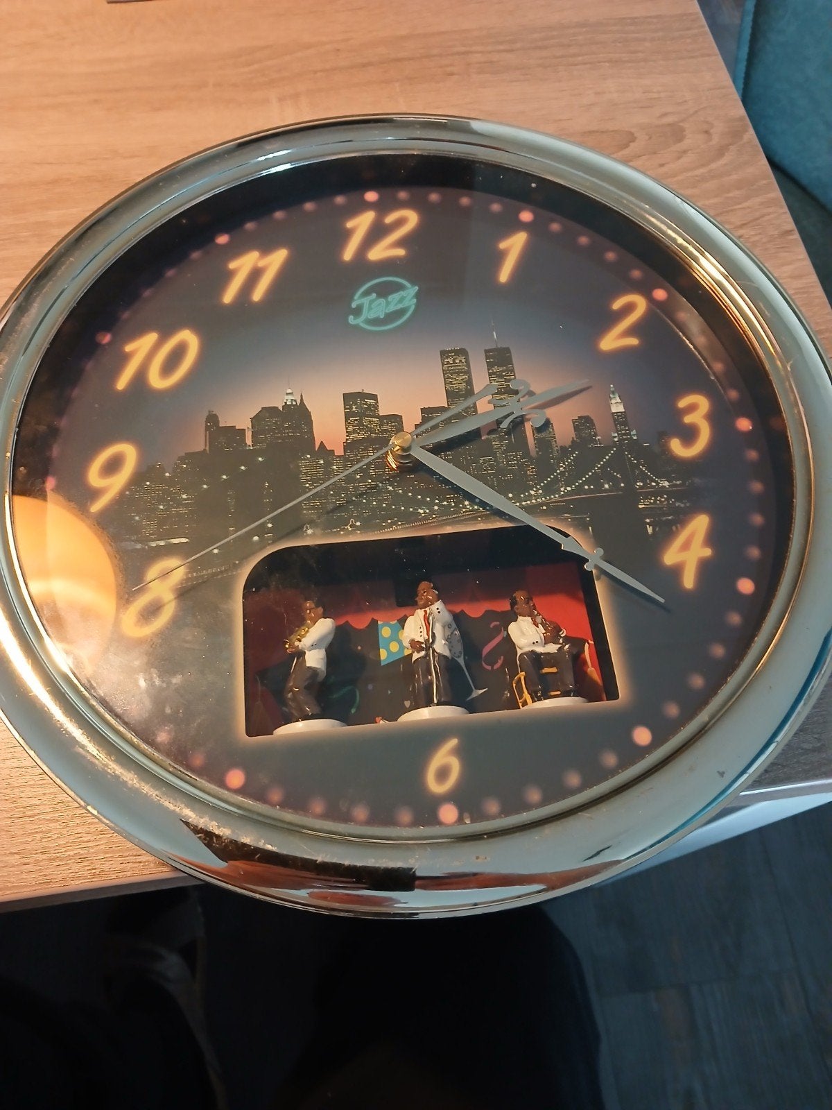 Jazz Wandklok met New York Skyline en Muzikanten, Ophalen, Analoog, Overige merken, Wandklok