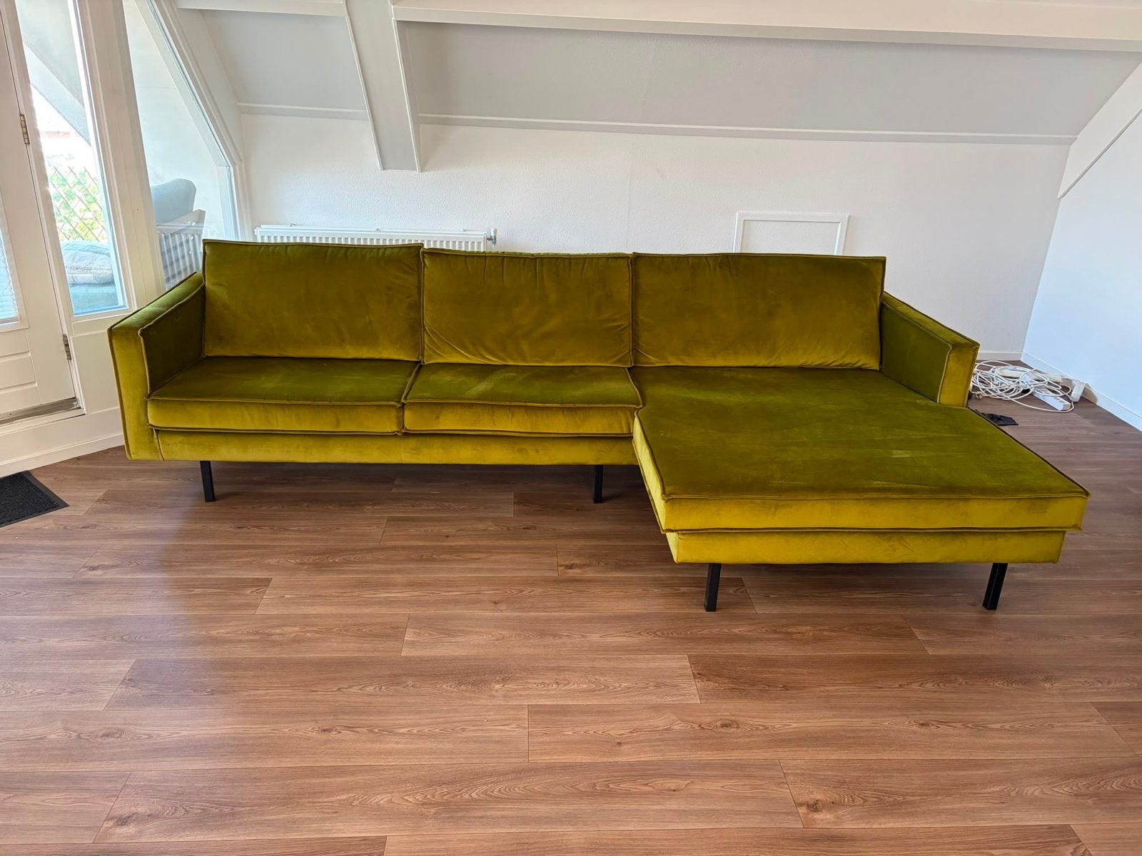 Be Pure Home hoekbank - Olijfgroen fluweel, Ophalen, Hoekbank, 300 cm of meer, 75 tot 100 cm