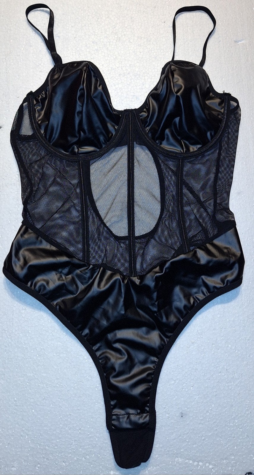 Sexy nieuwe leatherlook-kanten body maat XL, Verzenden, Zwart, Body of Korset
