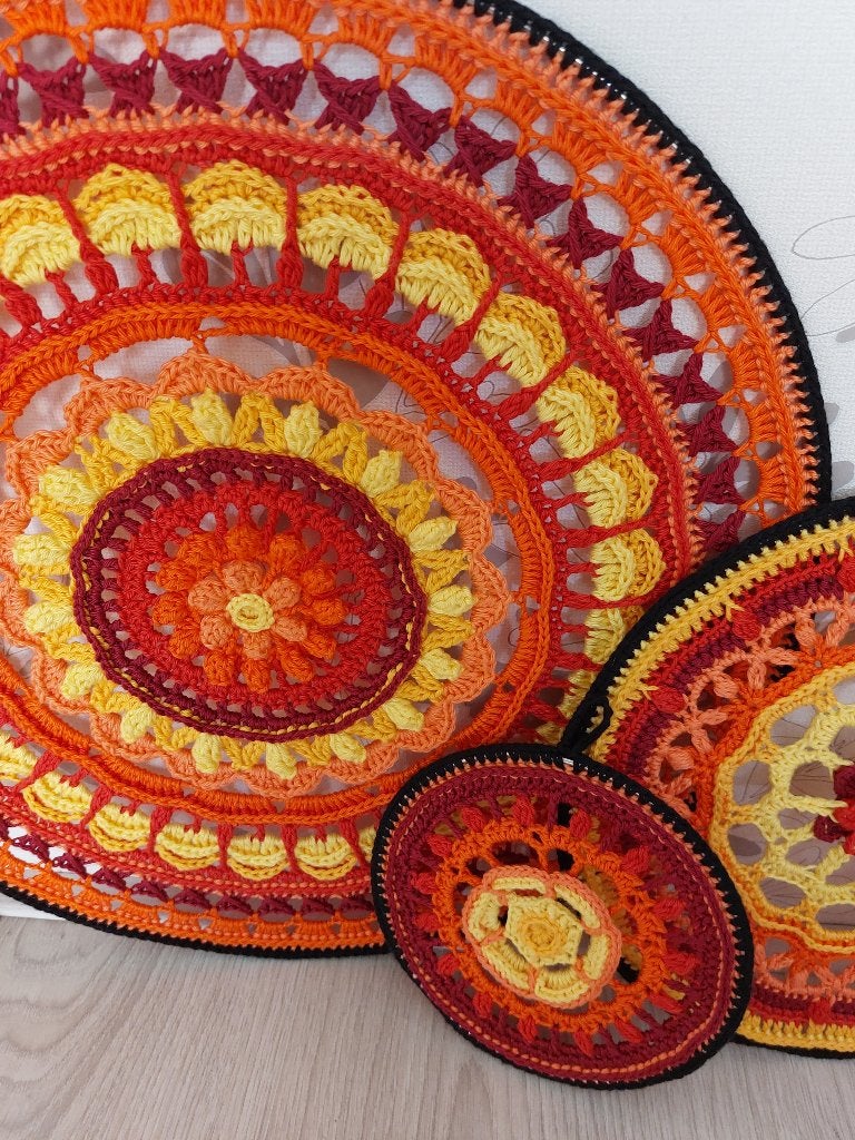 Gehaakte mandala set van katoen, Huis en Inrichting, Wandhanger, Meerkleurig, Textiel, Nieuw