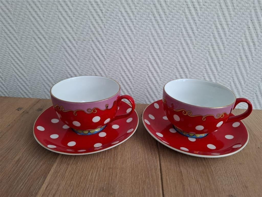 Grote kop en schotels Oilily, en mok Douwe Egberts, Huis en Inrichting, Gebruikt, Ophalen of Verzenden, Bord(en), Overige stijlen
