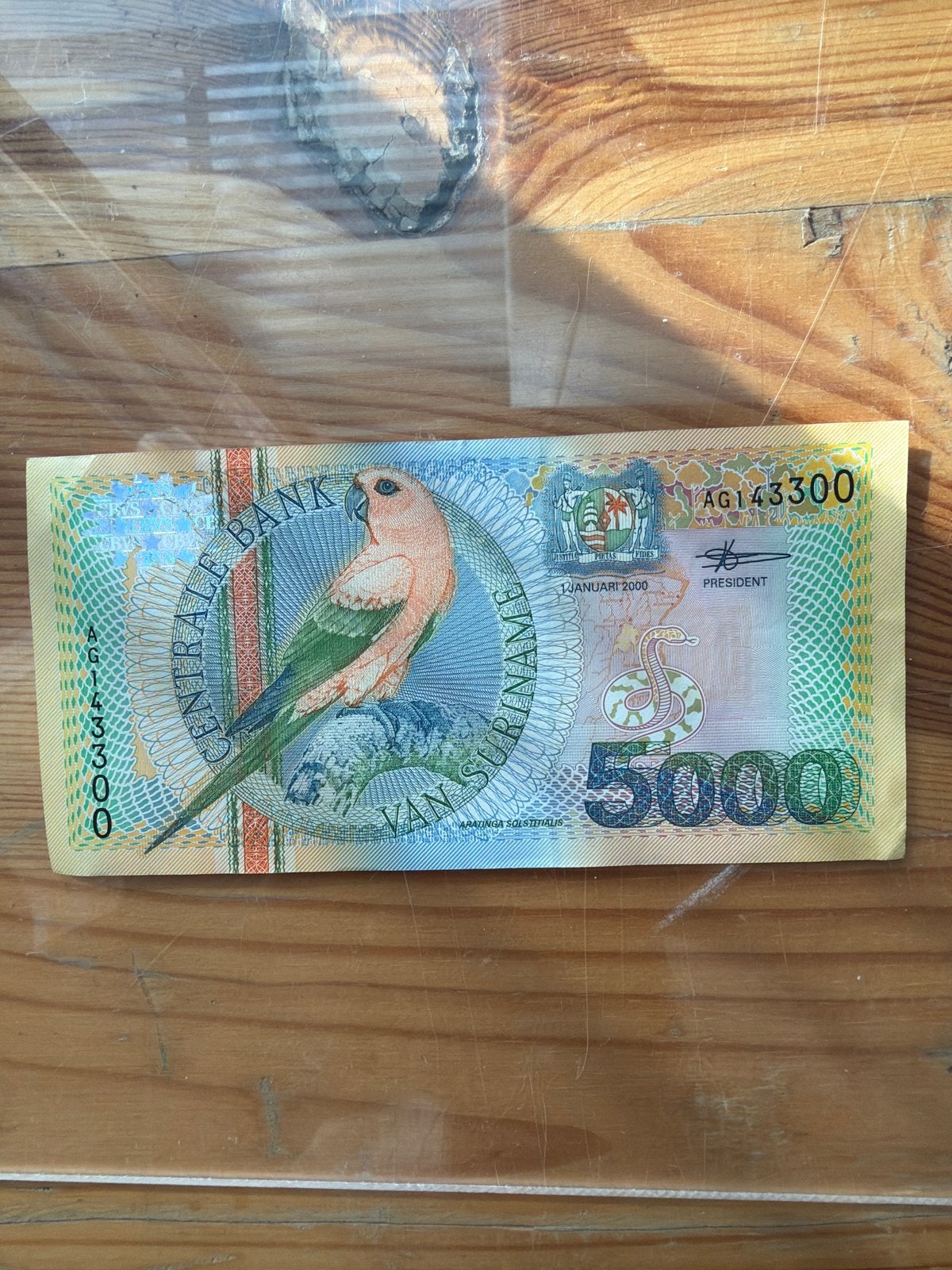 5000 Gulden Suriname bankbiljet 2000 - Vogel serie UNC, Ophalen of Verzenden, Zuid-Amerika, Los biljet