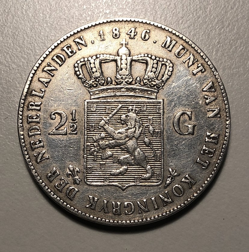 Zilveren rijksdaalder Willem II, 1846, Zilver, Ophalen of Verzenden, Losse munt, 2½ gulden
