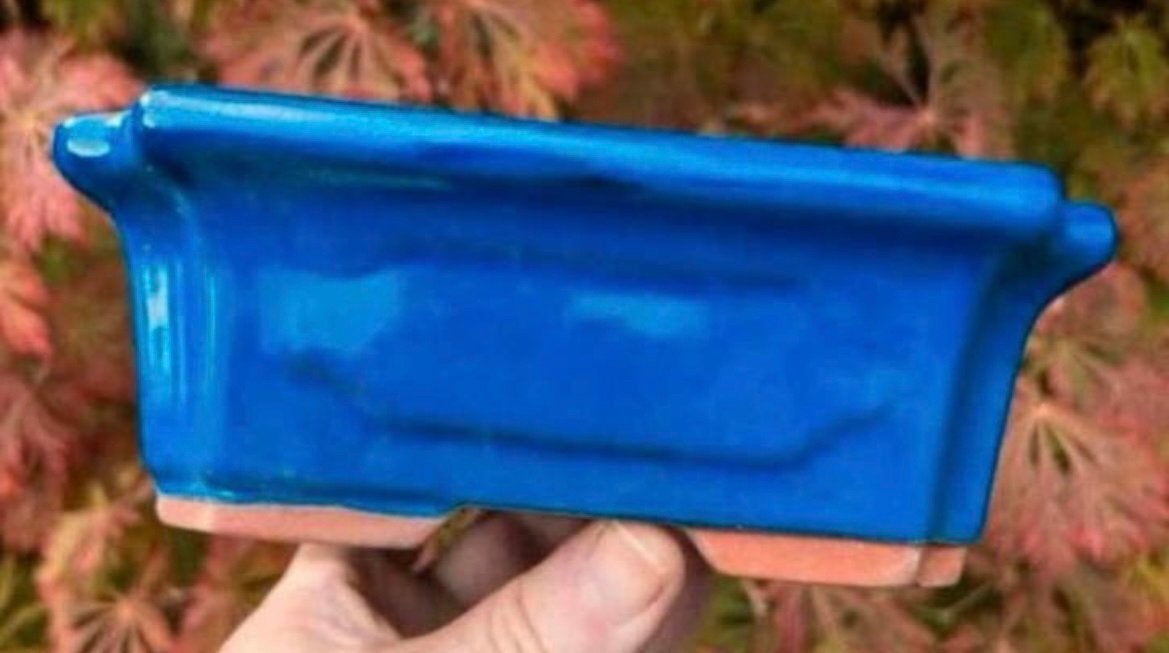 Bonsai schaal blauw geglazuurd aardewerk 19x14,3x7,1, Ophalen of Verzenden, Zo goed als nieuw, Aardewerk, Rechthoekig