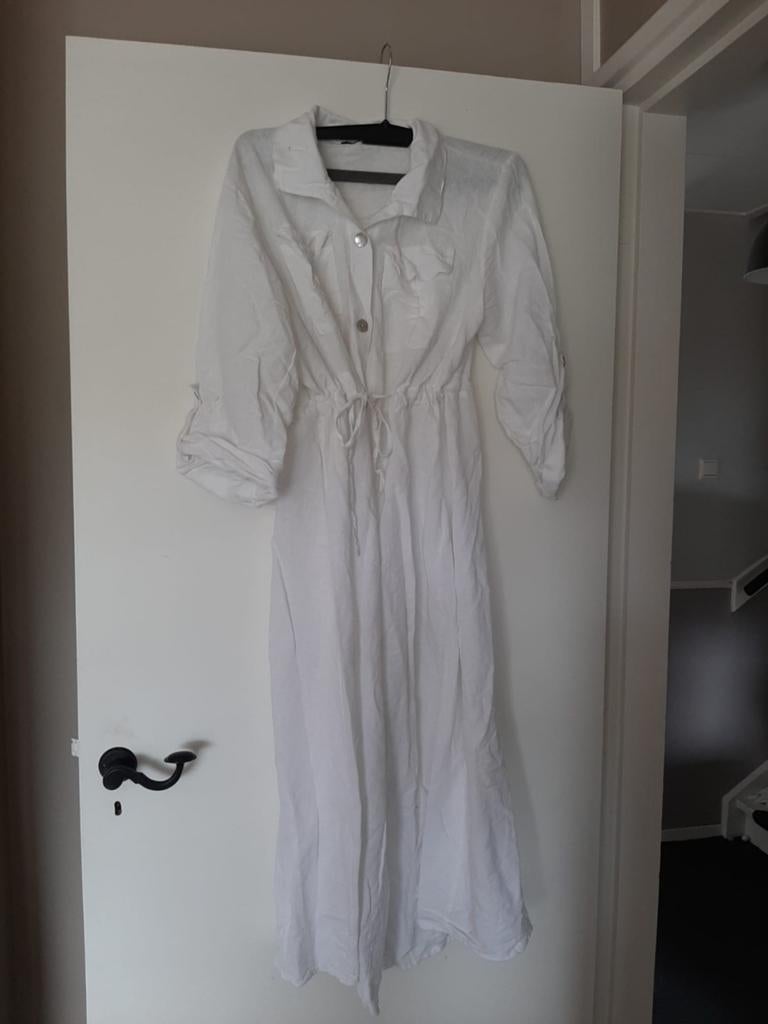 Witte linnen jurk mt m l made in italy, Made in Italy, Verzenden, Wit, Maat 42/44 (L)