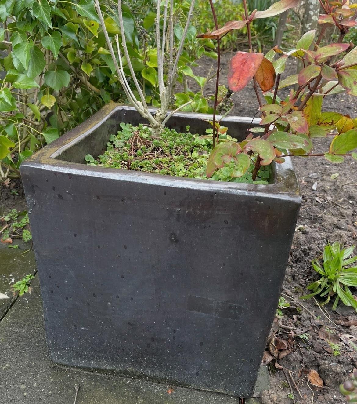 Grote vierkante terracotta bak 40bloempot bruin geglazuurd, Zo goed als nieuw, Binnen, Terracotta, Rechthoekig
