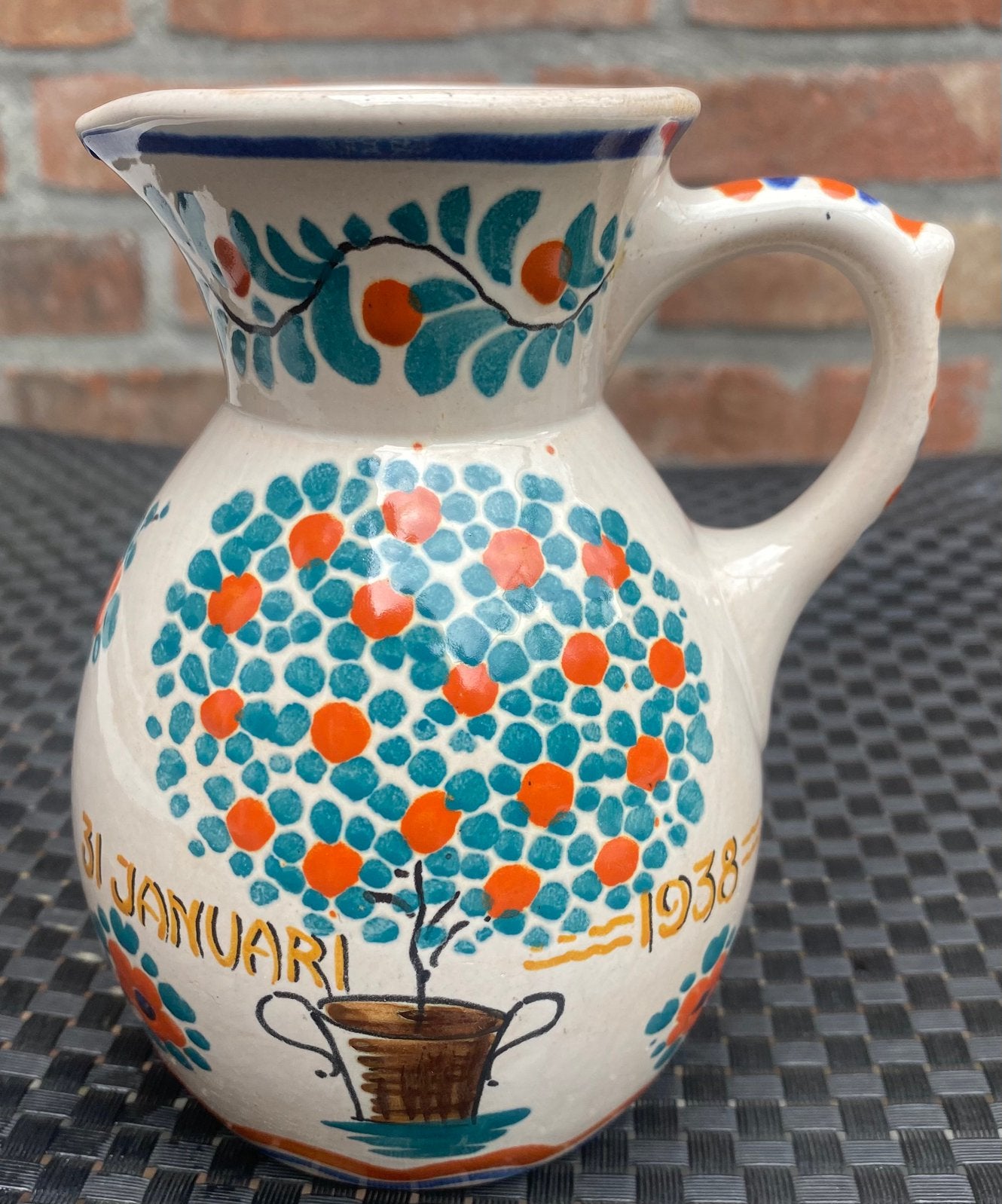Prachtig oranje herdenkingskannetje 1938 - Prinses Beatrix, Ophalen of Verzenden, Zo goed als nieuw, Servies
