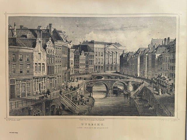 Utrecht De Weerdpoort en de Oude Rijn/gracht en Stadhuis, Nieuw, Ophalen of Verzenden, Landkaart, 1800 tot 2000