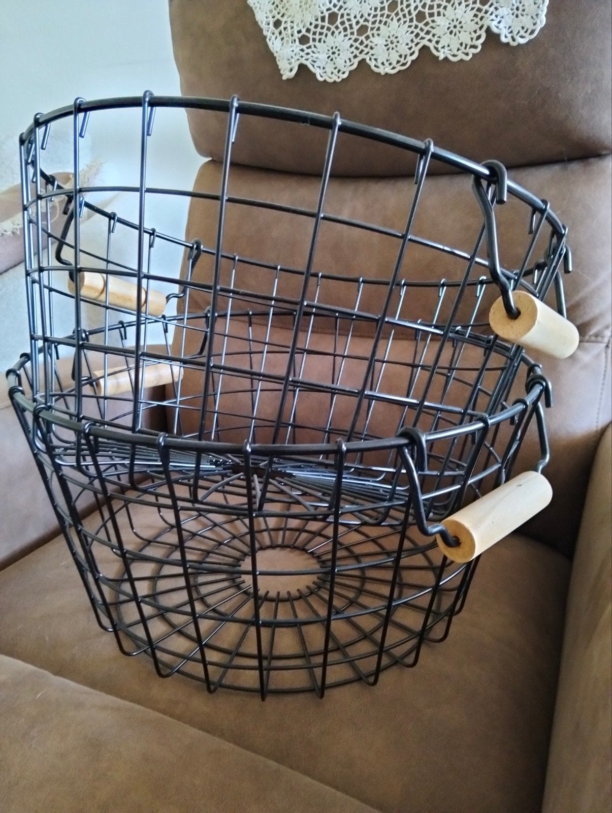 2 metalen was manden met houten handvatten, Ophalen of Verzenden, Metaal, Industrieel, Gebruikt