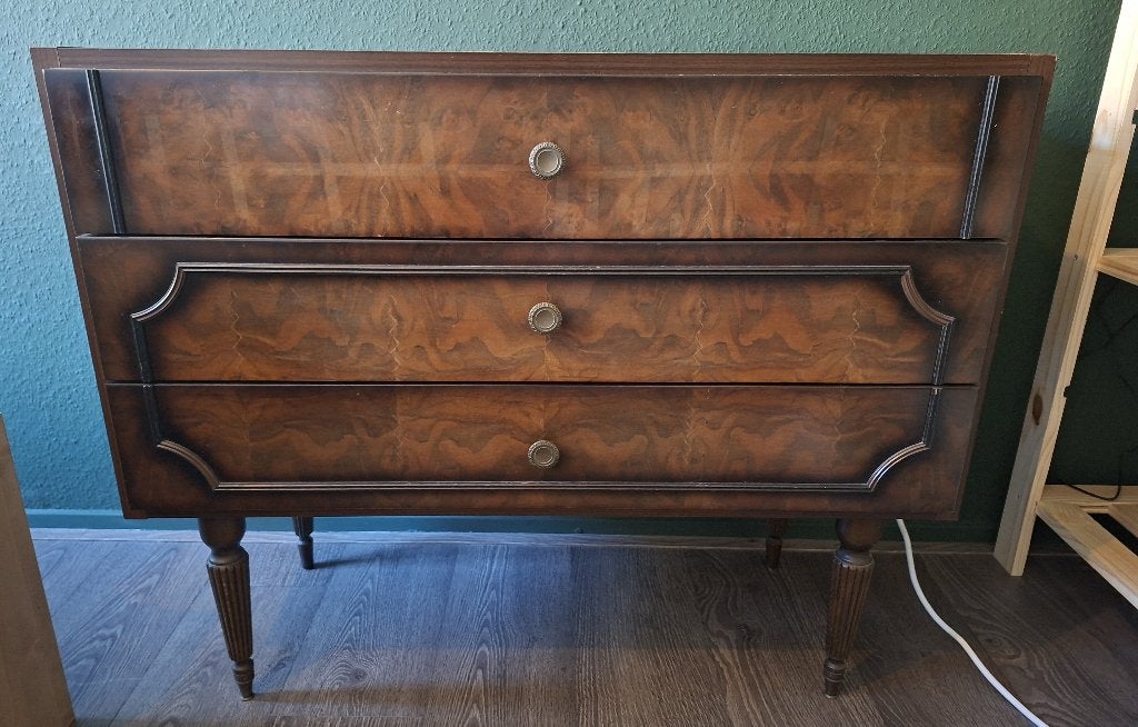 Vintage Commode met 3 Laden (Wortelnotenlook), Ophalen