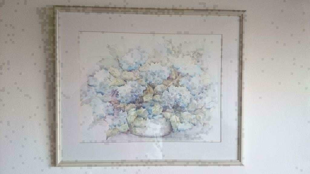 Aquarel van Ellen Kroon.  Gesigneerd  Hortensia`s maten lijs, Antiek en Kunst, Kunst | Schilderijen | Modern, Ophalen of Verzenden
