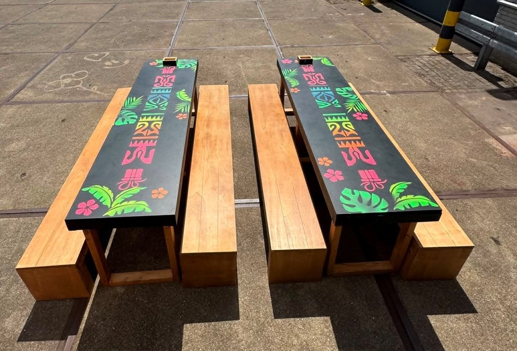 3 sets picknick tafels en banken, Tuin en Terras, Ophalen, Gebruikt, Rechthoekig, Hout