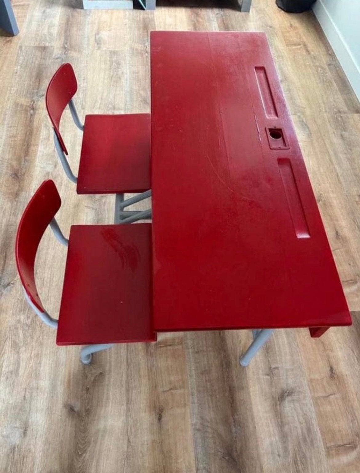 Vintage dubbele schoolbank, Ophalen, Zo goed als nieuw