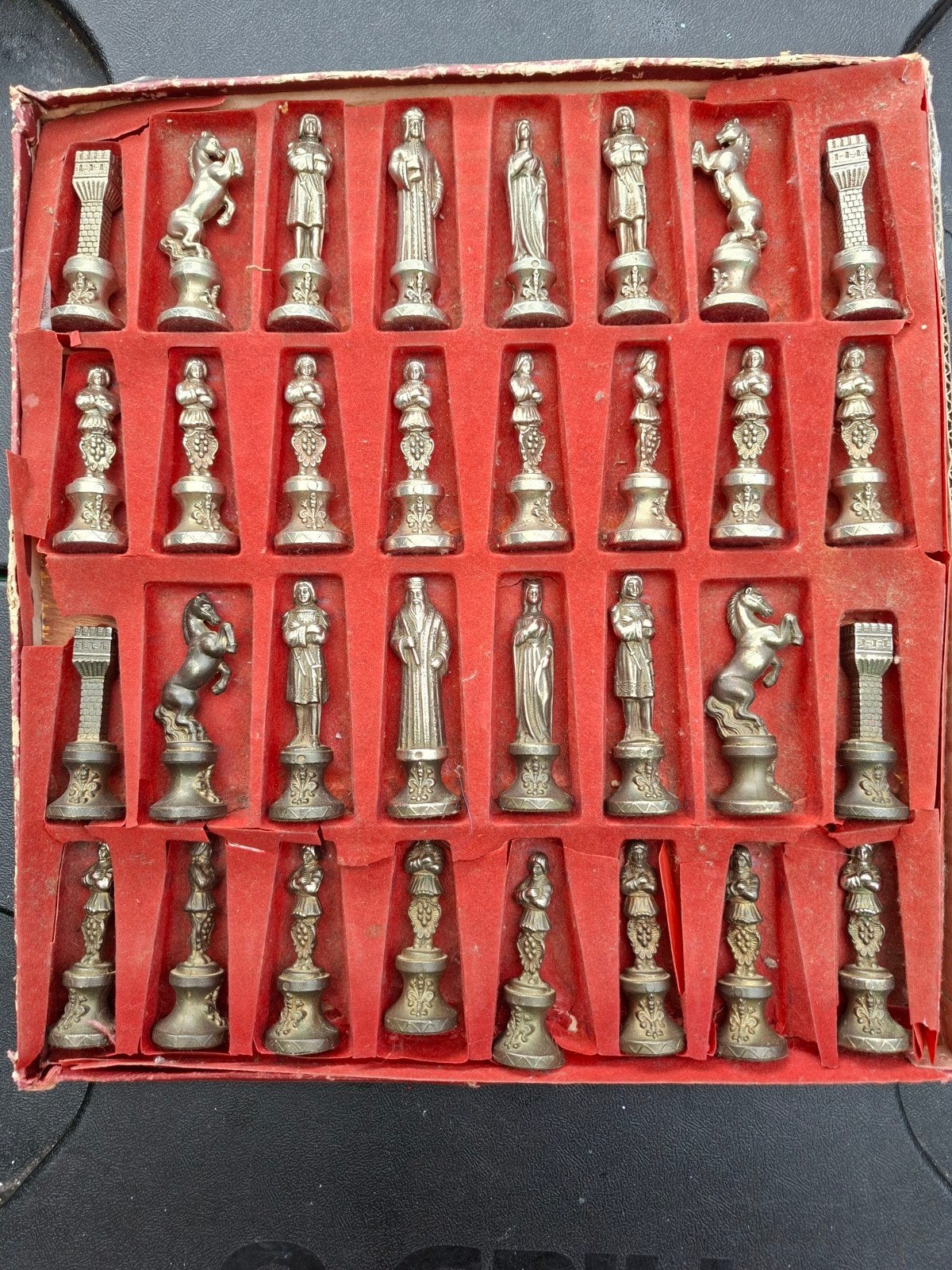 Vintage Schaakstukken Set - Metaal, Ophalen of Verzenden, Minder dan 500 stukjes, Gebruikt