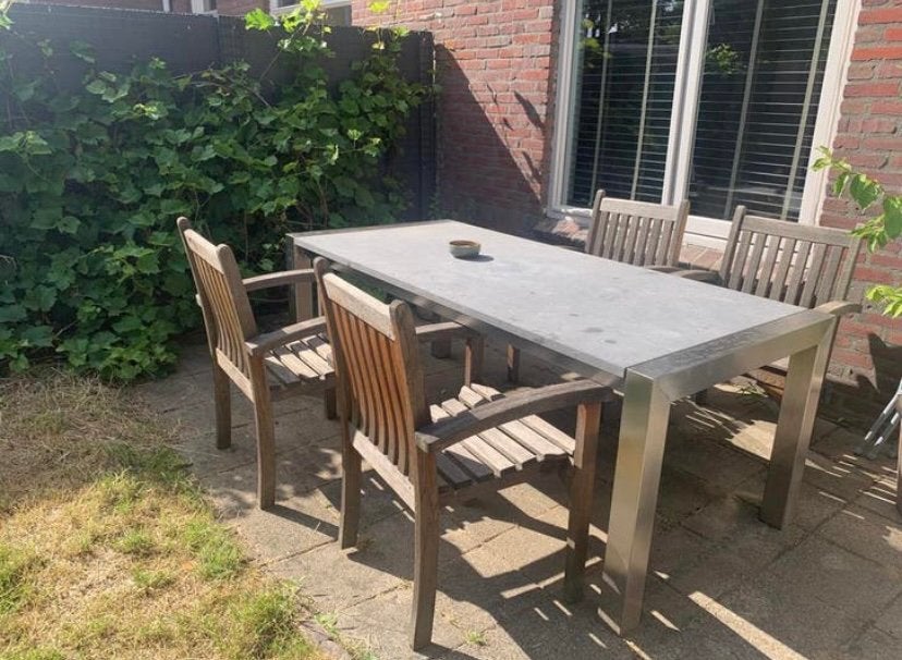 Eettafel tuintafel stenen blad, Ophalen, Eettafel, 6 zitplaatsen, Zo goed als nieuw