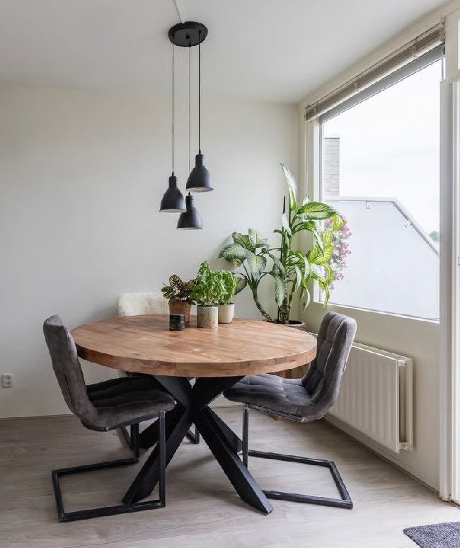 Mooie ronde mango houten eettafel - Ø 140 cm, Ophalen, 100 tot 150 cm, Rond, Zo goed als nieuw