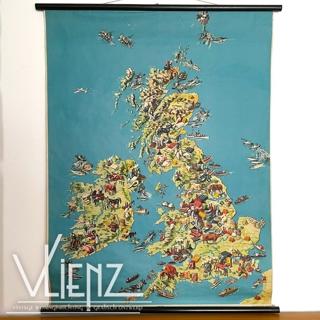 Vintage schoolplaat Engeland, Britse eilanden, Westermann, Antiek en Kunst, Antiek | Schoolplaten, Ophalen, Aardrijkskunde