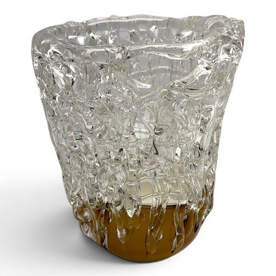 Glazen Designvaas, mogelijk Tsjechisch, Huis en Inrichting, Gebruikt, Wit, Ophalen of Verzenden, Glas